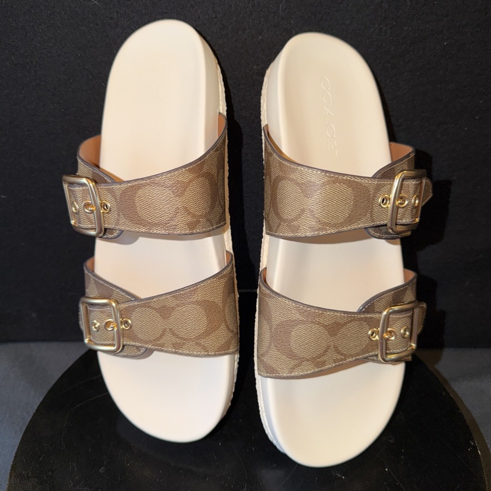 Coach Allanah Slide Sandal Signature Canvas In Khaki/Chalk Women's Size 10 NWOB